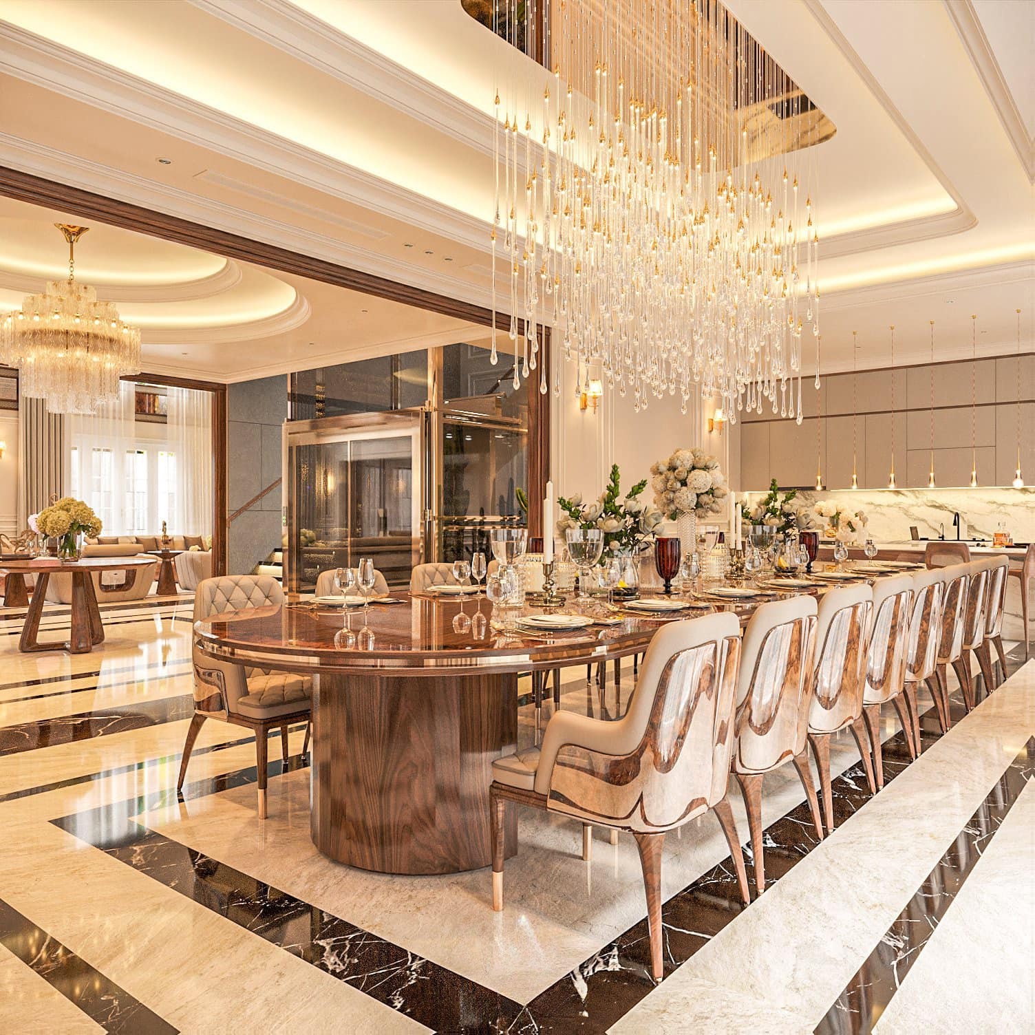 Bàn ăn hiện đại đẹp gọn gàng cho gia đình