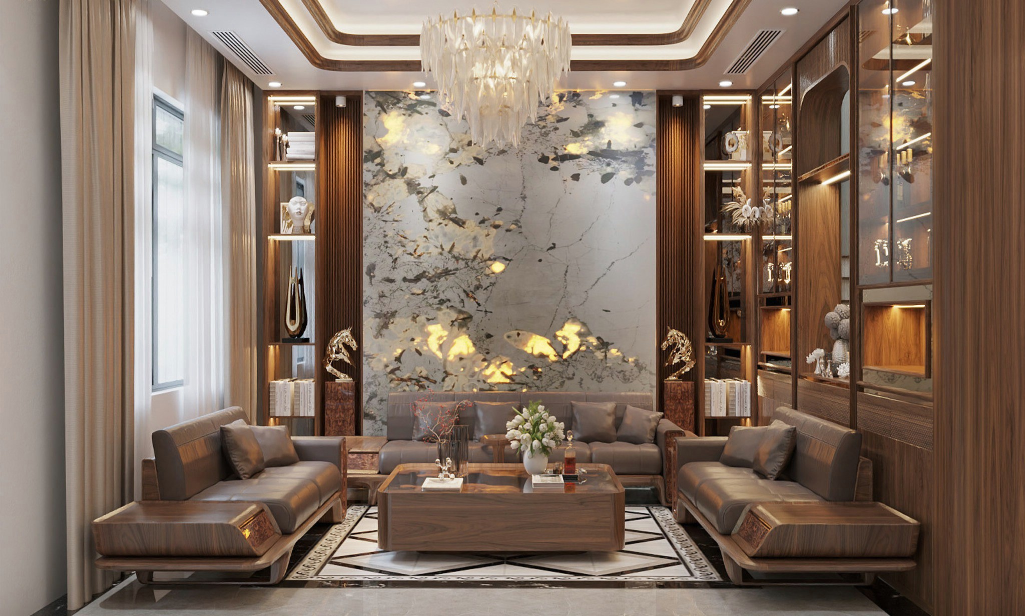 Bàn ghế gỗ phòng khách đẹp gỗ óc chó Bắc Mỹ