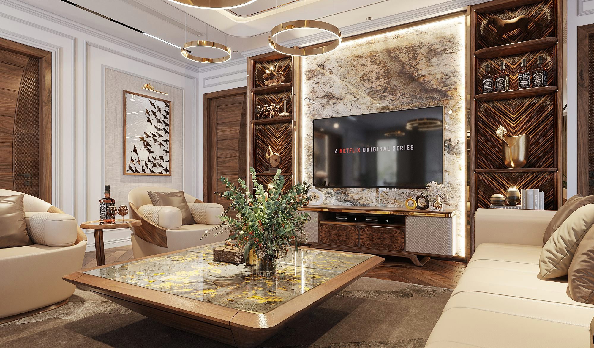 Bàn trà sofa mặt đá Onyx xuyên sáng