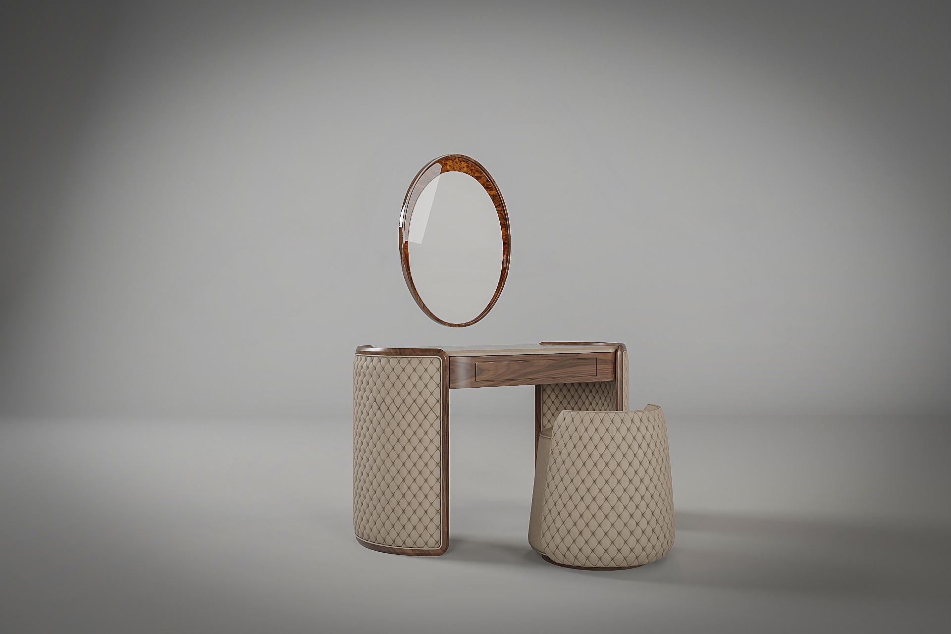 Bàn trang điểm bằng gỗ đẹp nhất gỗ sồi Mỹ chân chữ C bọc da PU