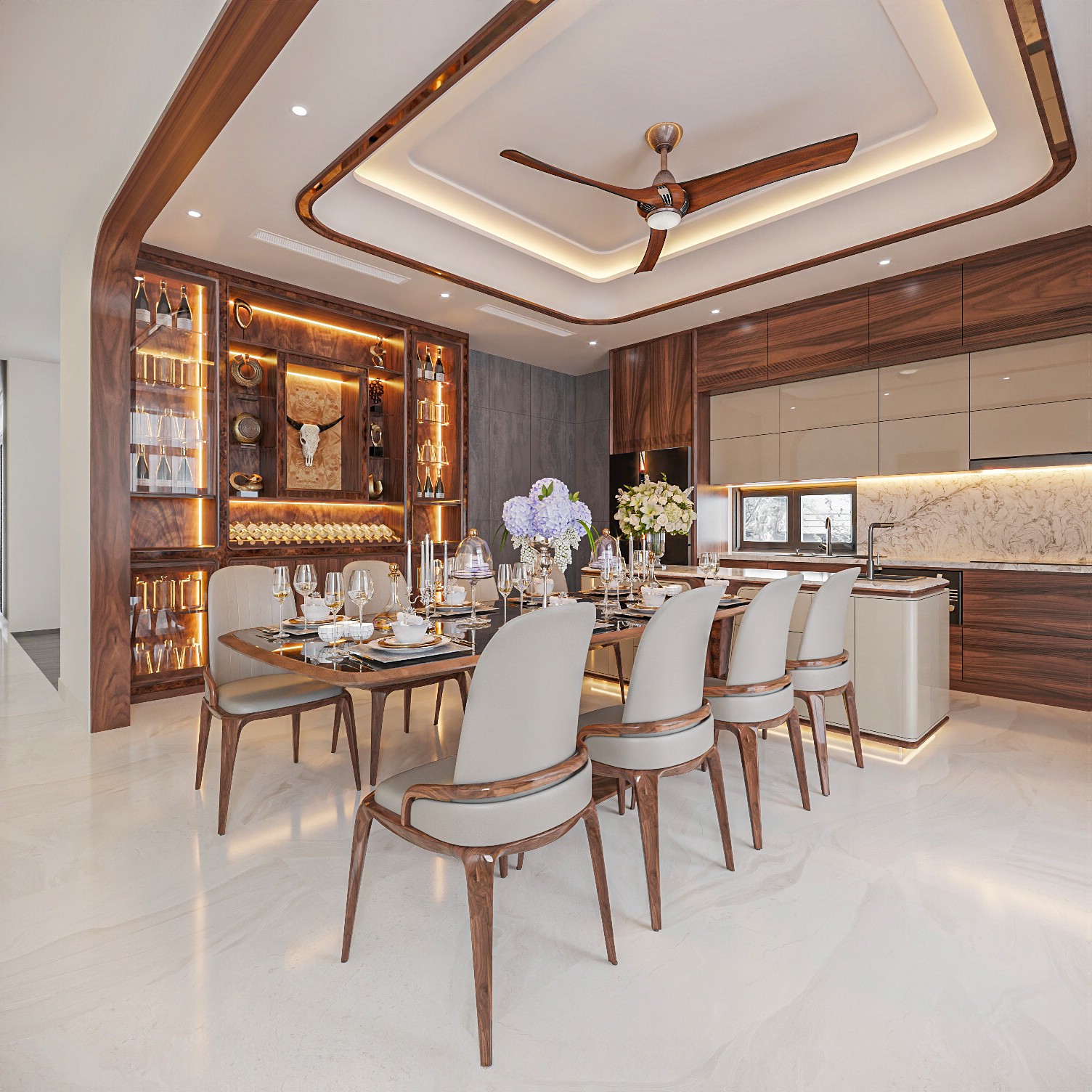 Tủ rượu gỗ óc chó cao cấp đặt phòng bếp