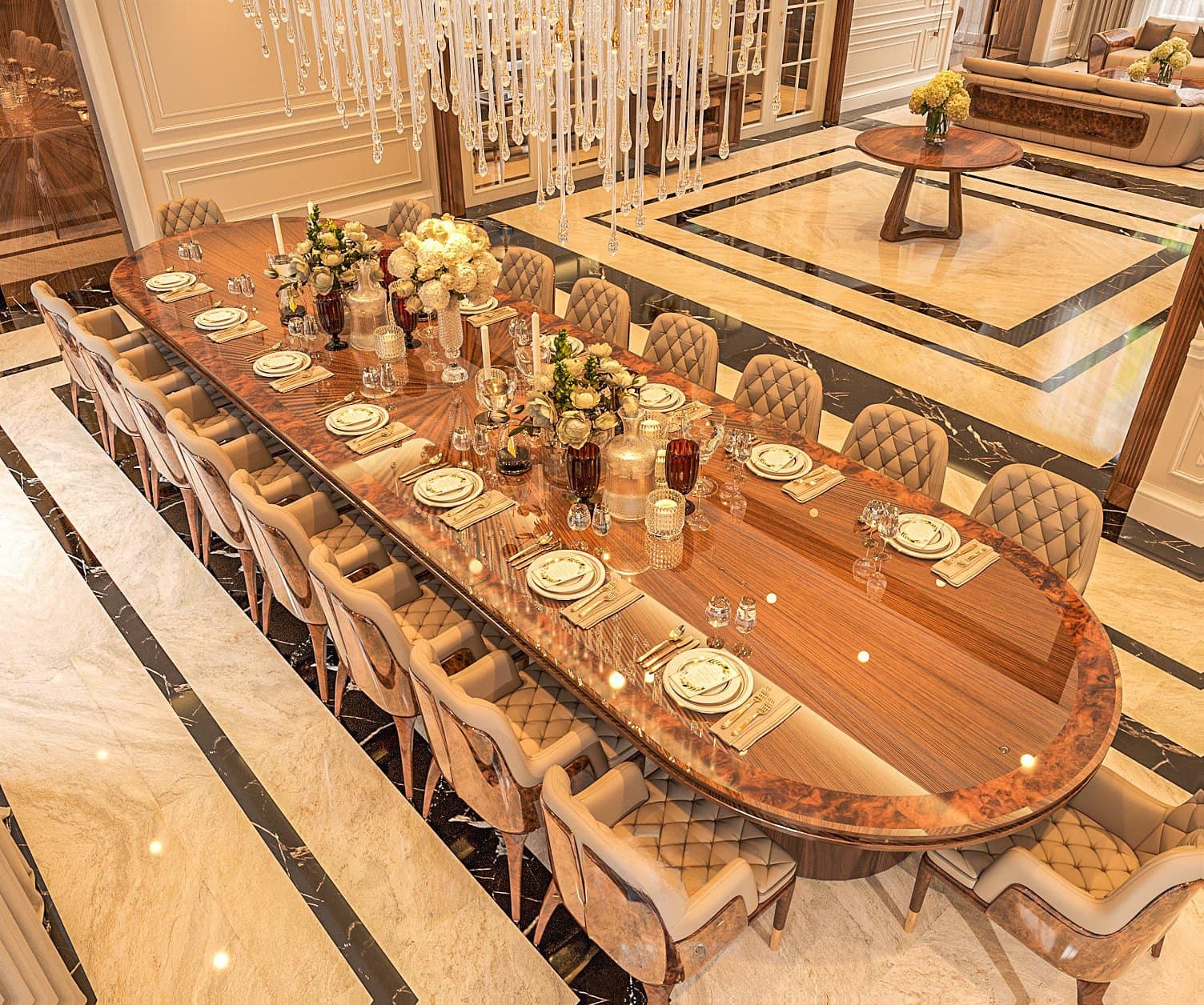 Bộ bàn ăn gỗ óc chó đẹp sang trọng 18 ghế