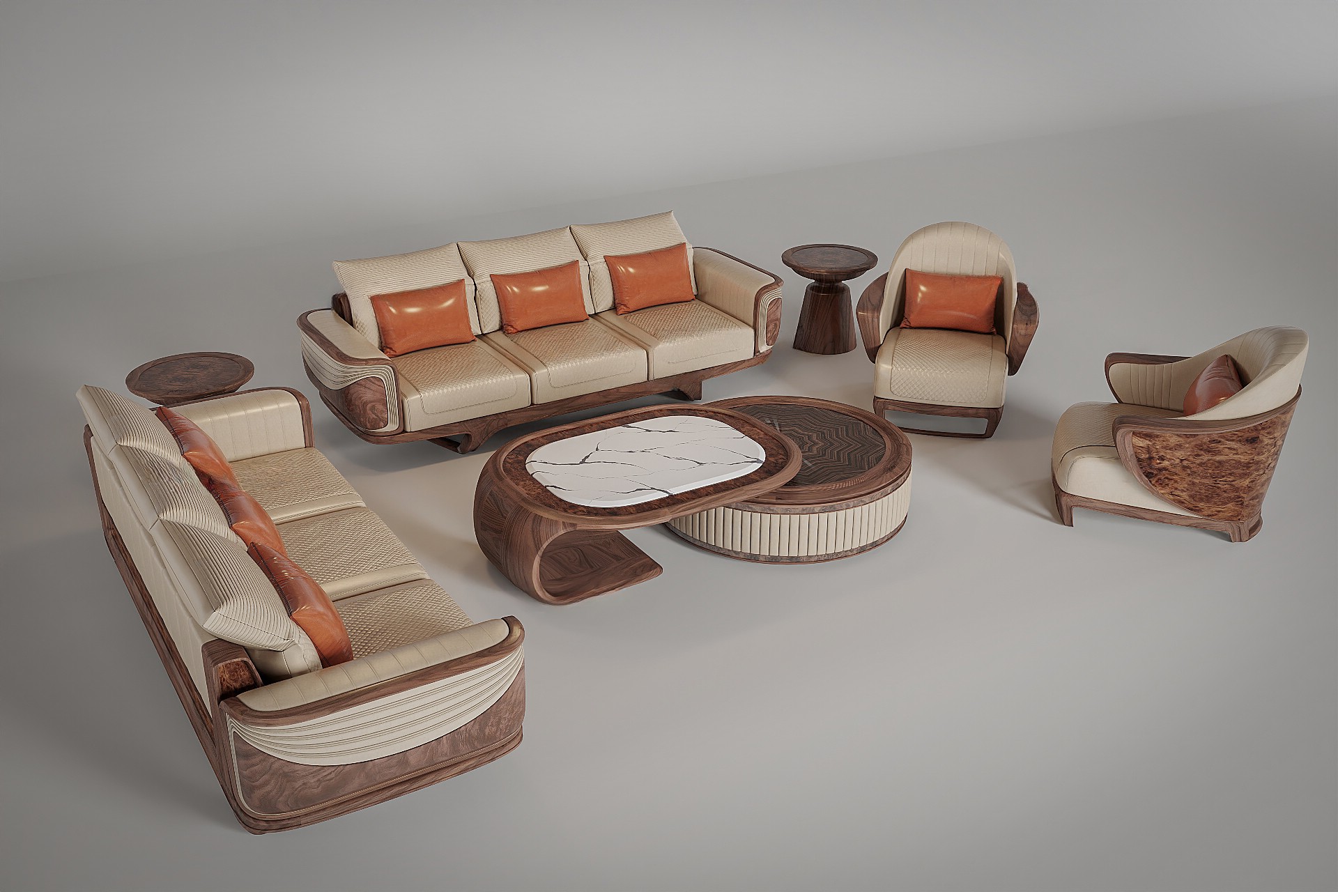 Bộ sofa gỗ óc chó thiết kế phá cách hiện đại