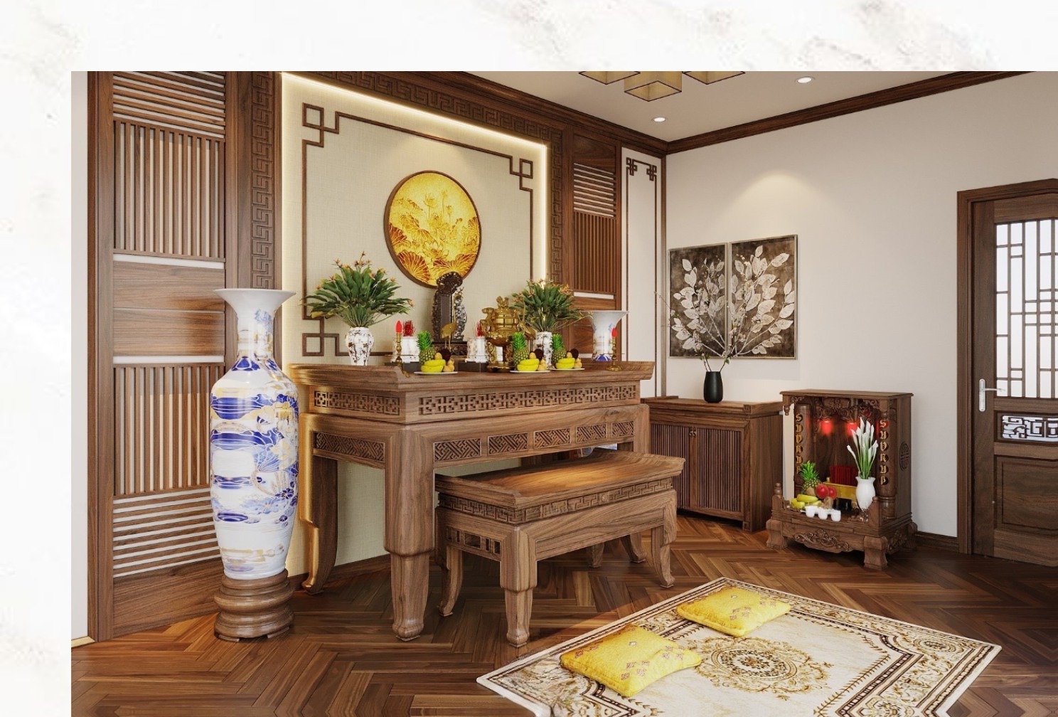 Giá bàn thờ gỗ óc chó sang trọng và bền đẹp