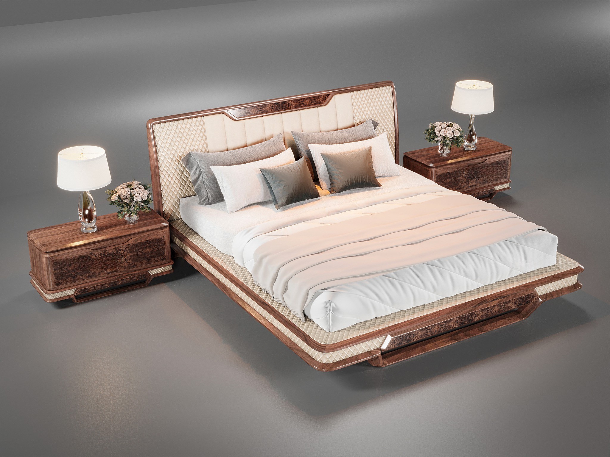 Giá giường ngủ hiện đại gỗ óc chó bọc da