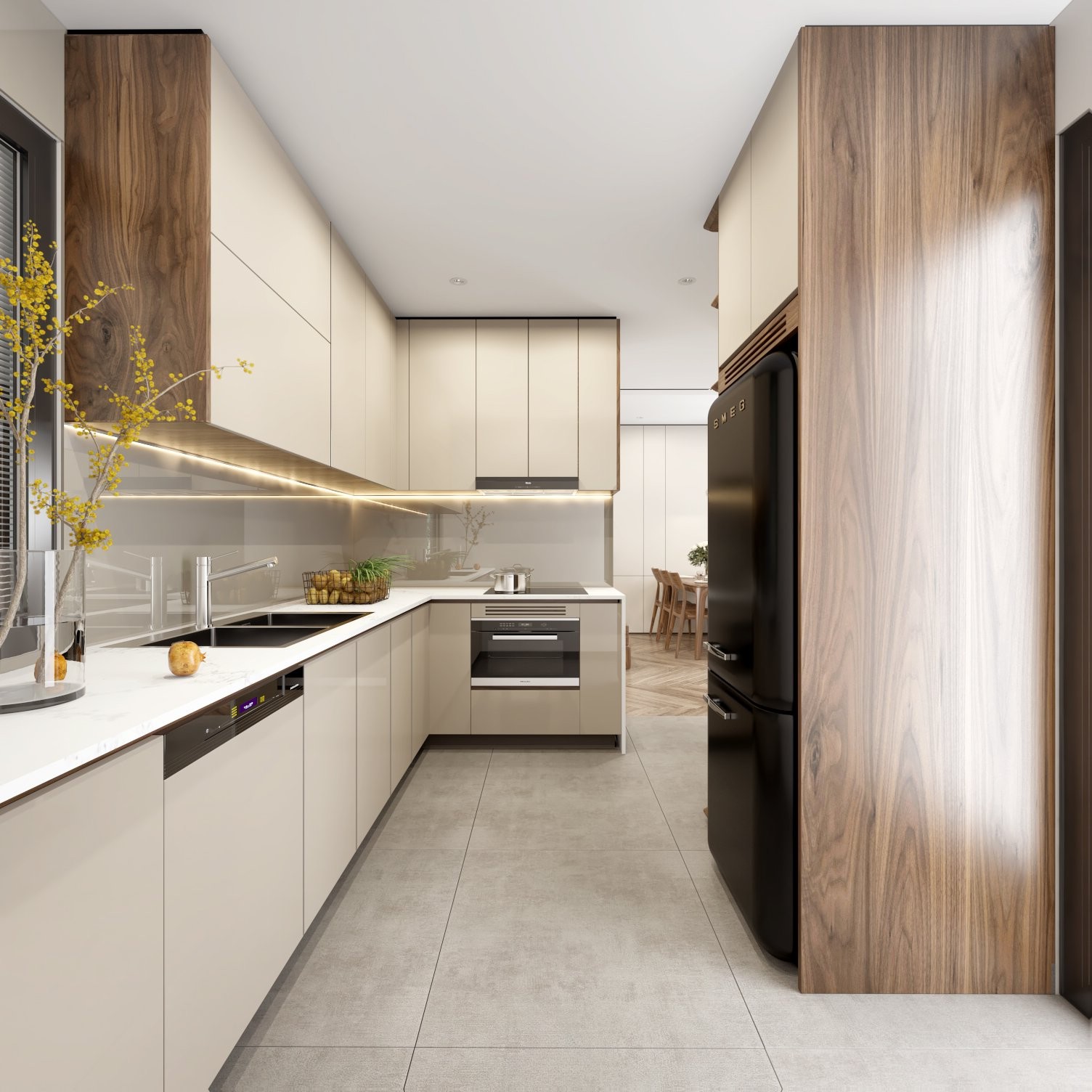 Giá tủ bếp nhựa Acrylic chữ L MDF lõi xanh chống ẩm hiện đại