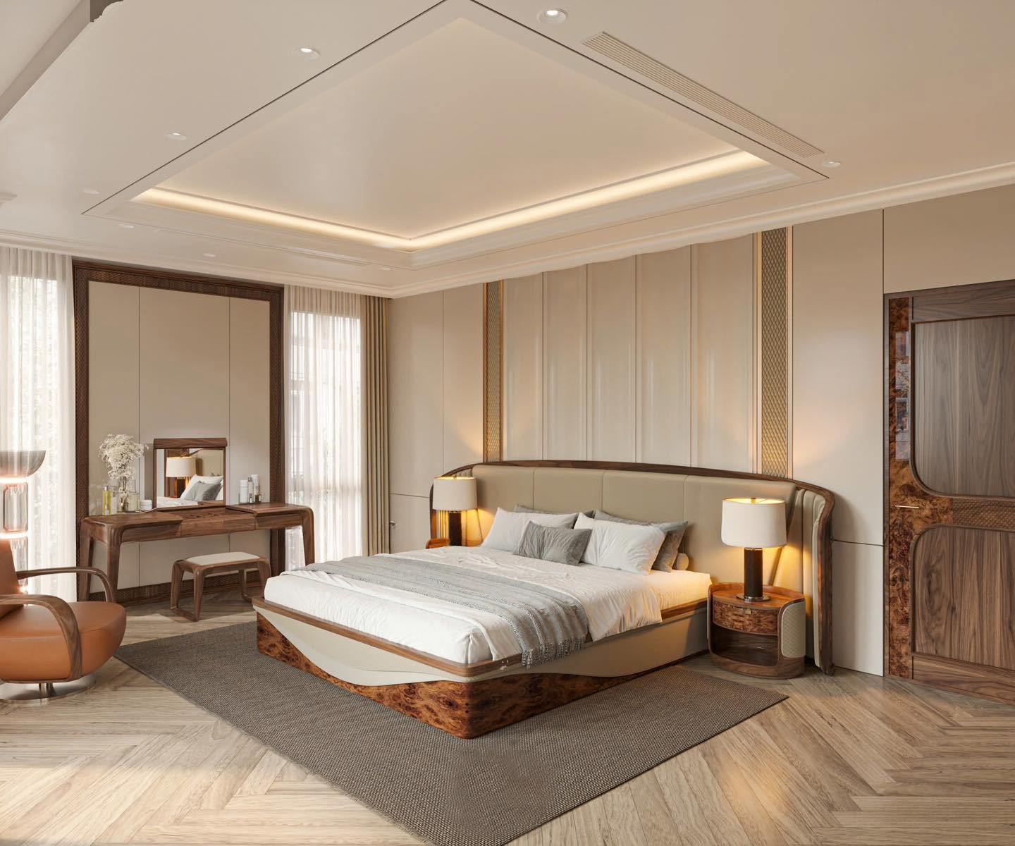 Giường gỗ óc chó sang trọng và hiện đại