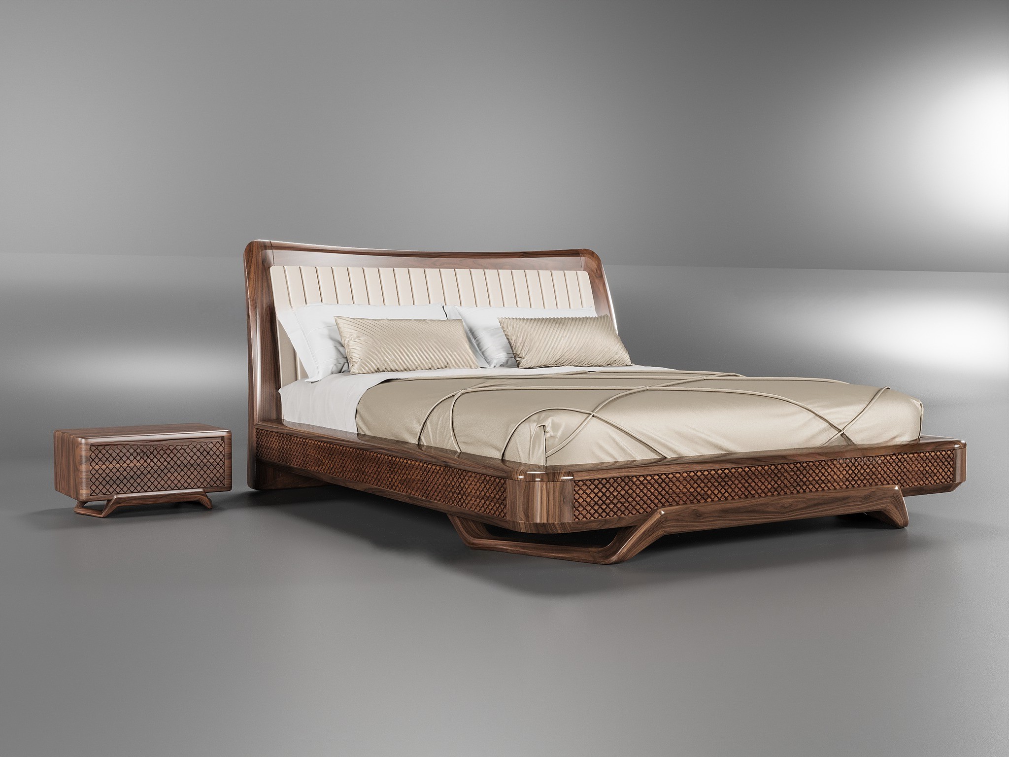 Giường gỗ óc chó hiện đại cao cấp màu nâu gụ