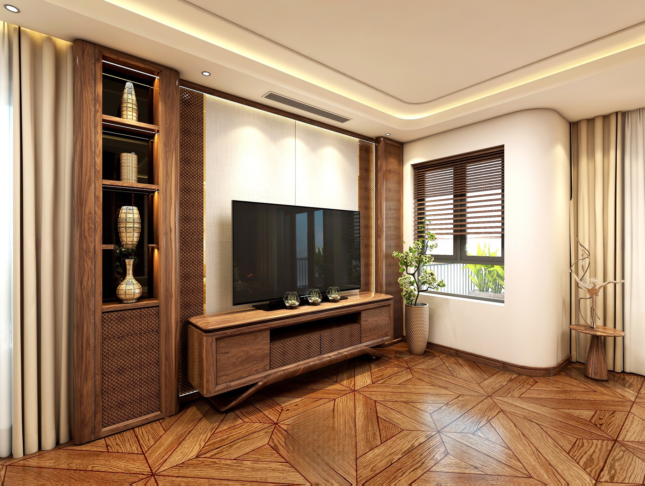 Kệ tivi gỗ óc chó đẹp sang trọng phòng khách