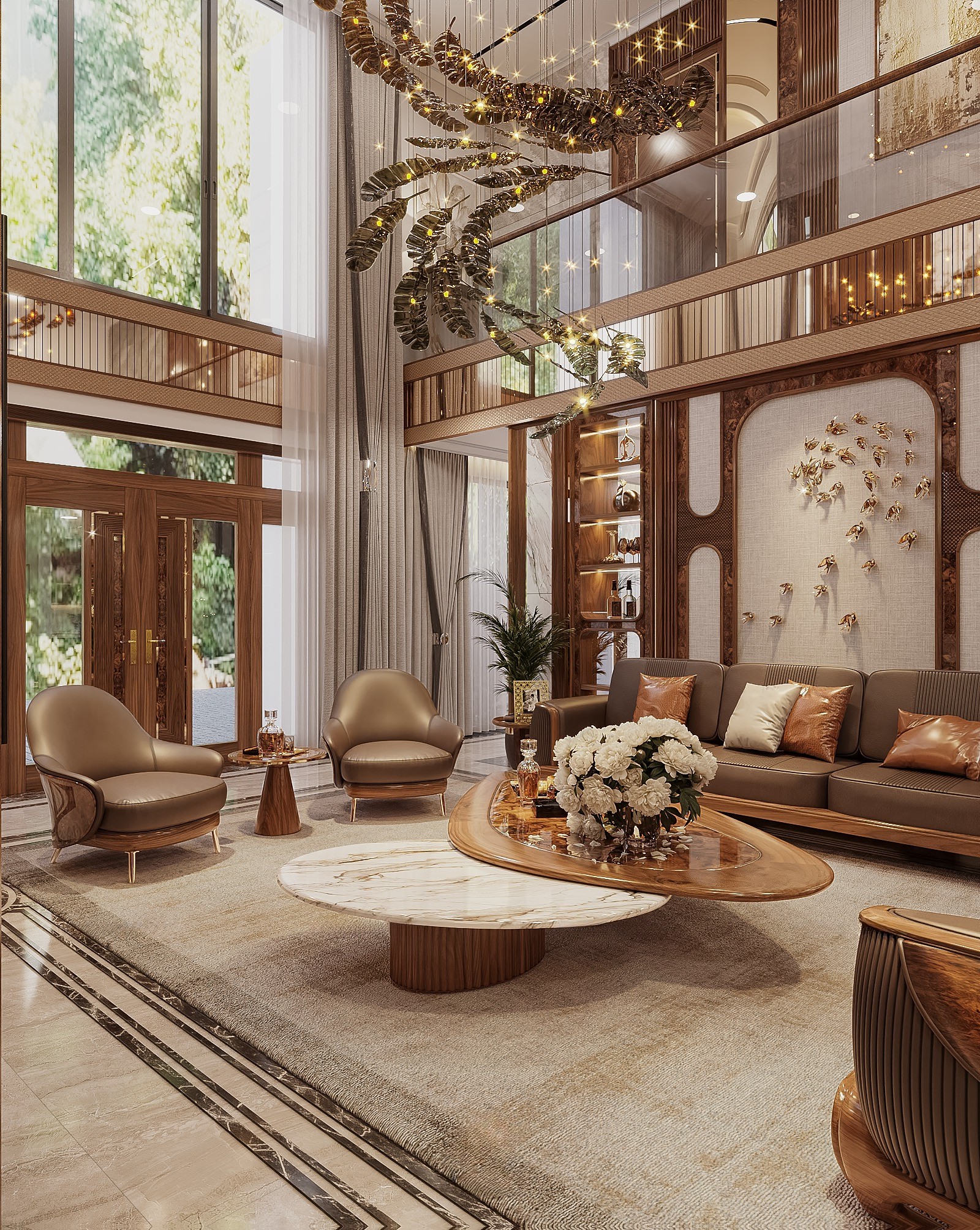 Mẫu bàn trà đẹp hiện đại gỗ óc chó và đá marble