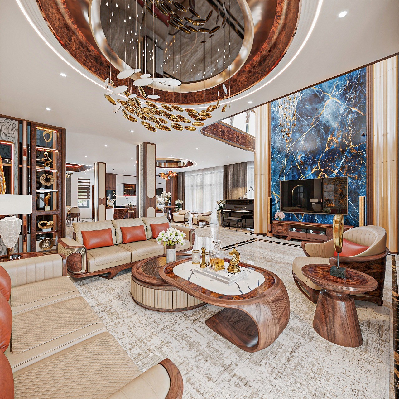 Bàn trà gỗ óc chó đẹp 2 tầng hiện đại