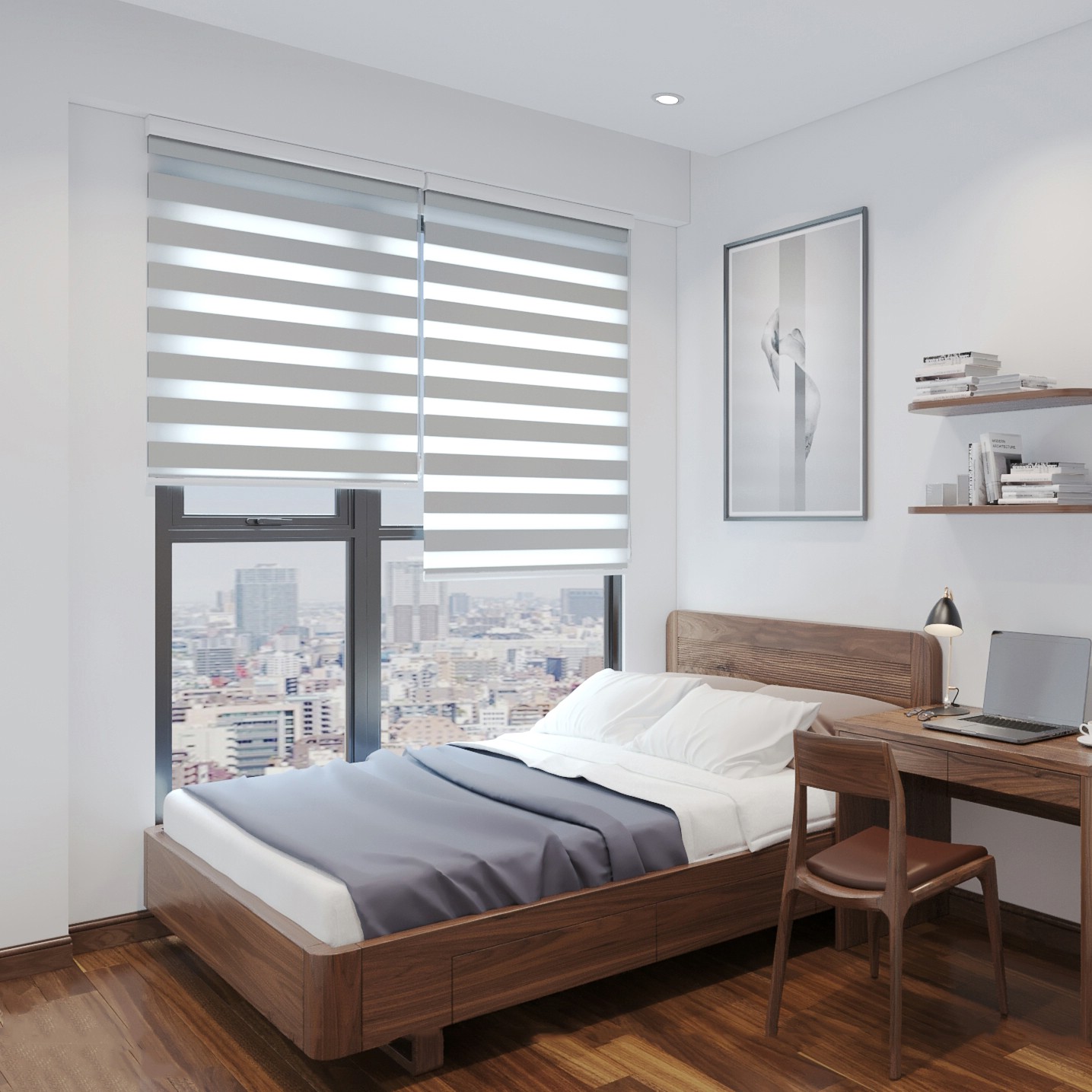 Mẫu giường ngủ đơn giản hiện đại gỗ tự nhiên với đầu giường bo tròn và ngăn kéo tiện lợi