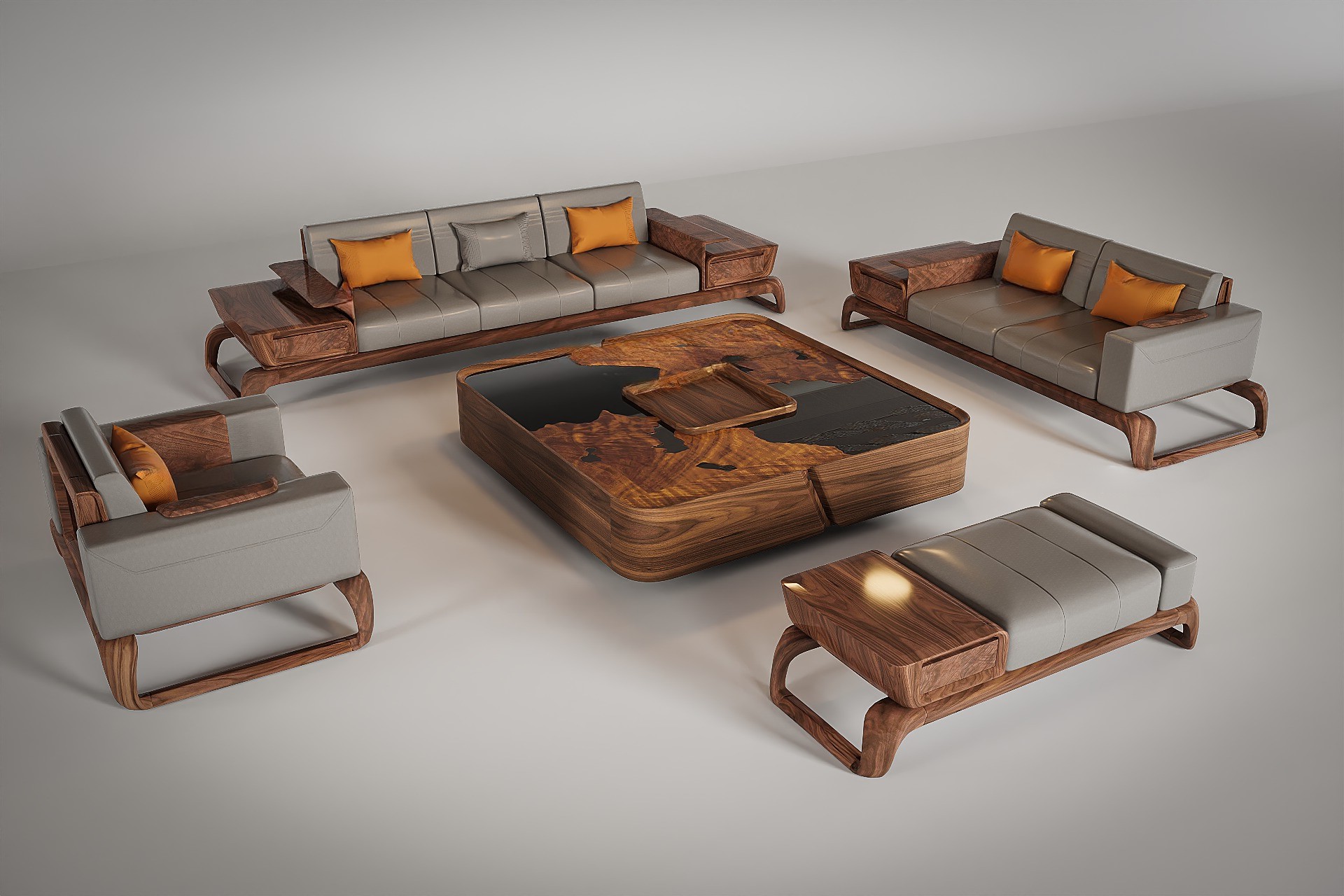 Sofa gỗ óc chó đẹp cho phòng khách rộng sang trọng