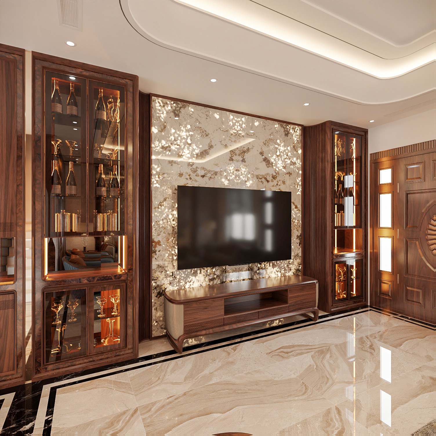 Mẫu tủ rượu gỗ óc chó tự nhiên cao cấp