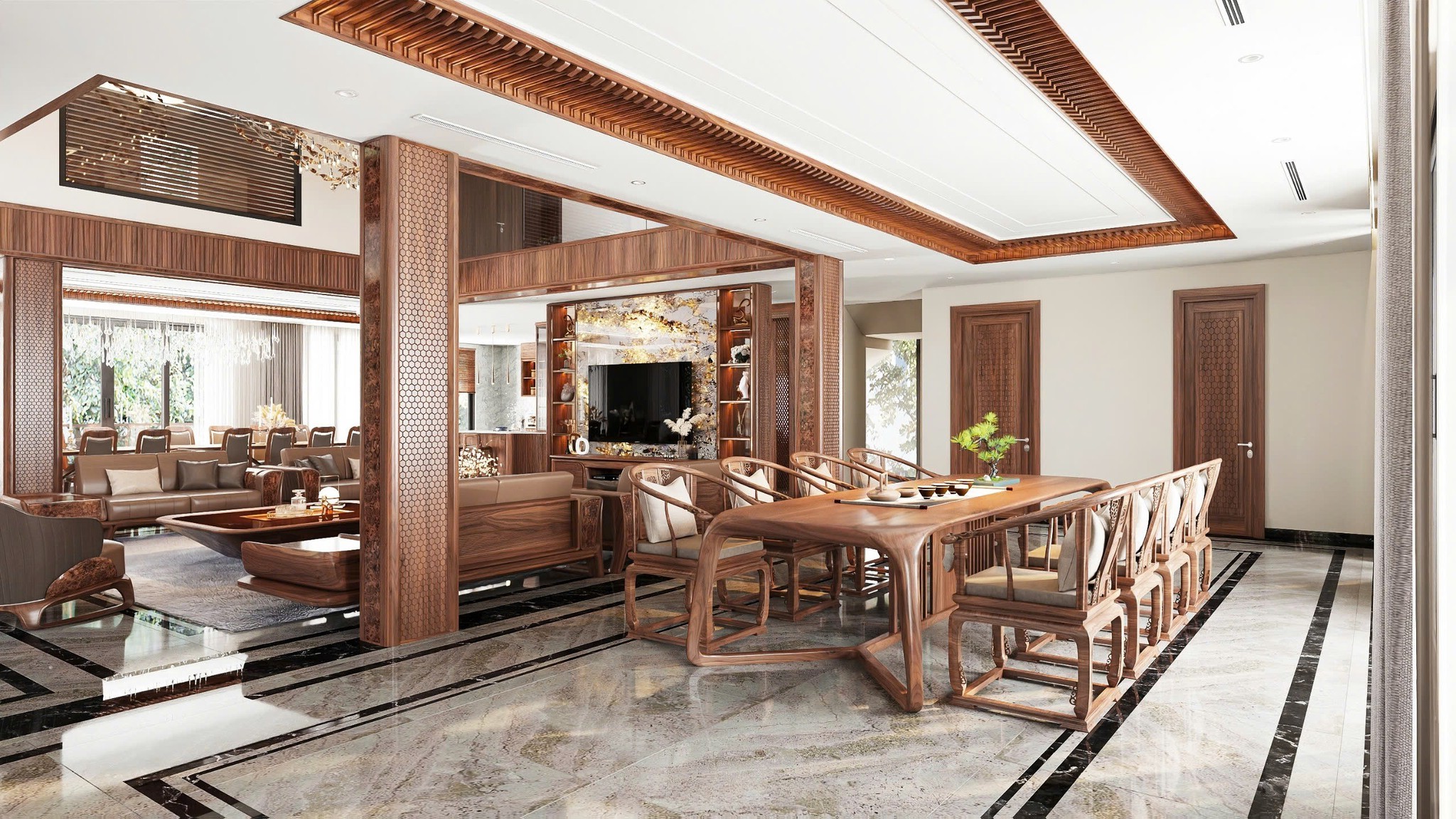 Showroom nội thất gỗ óc chó cao cấp sang trọng