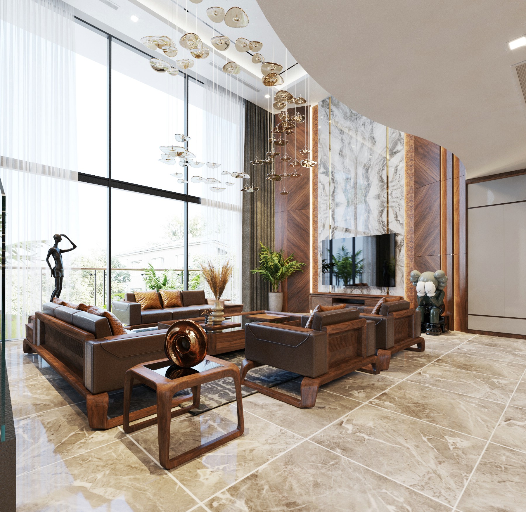 Sofa gỗ cao cấp hiện đại với khung gỗ tự nhiên và đệm ngồi nâu sang trọng