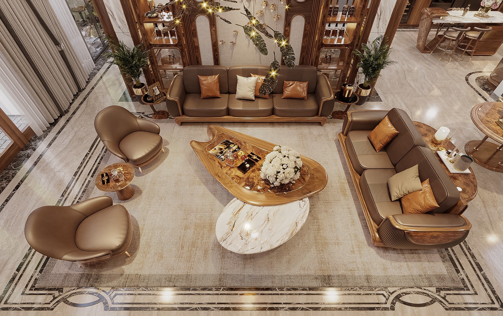 Sofa gỗ nệm gỗ óc chó màu nâu hạt dẻ