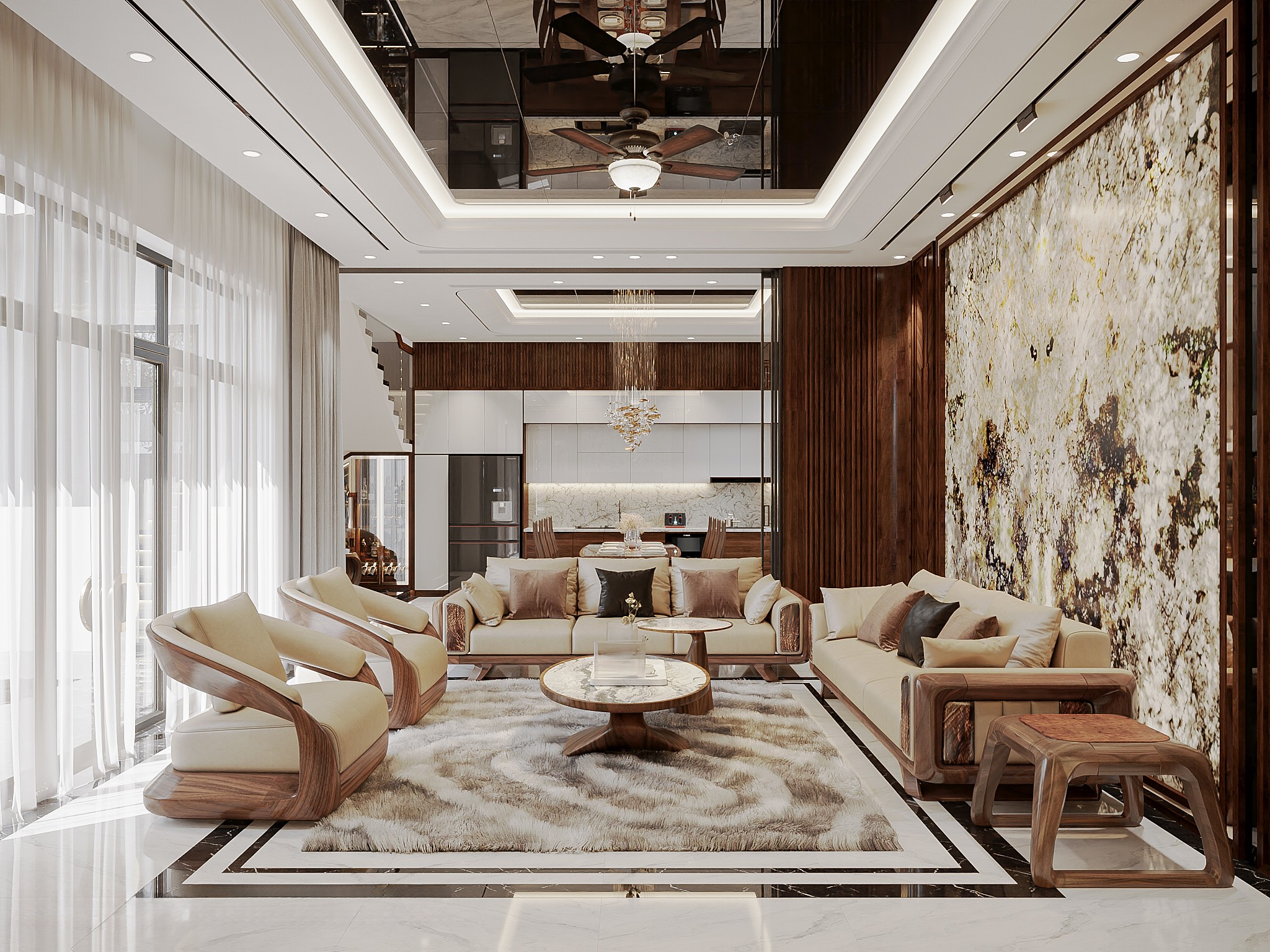 Sofa gỗ phòng khách gỗ óc chó Bắc Mỹ hiện đại