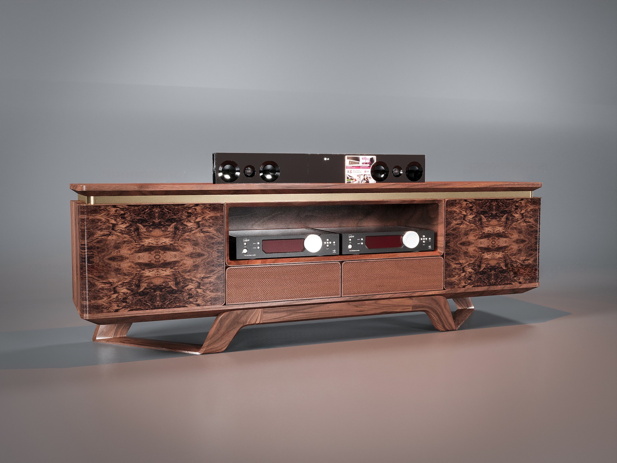 Tủ kệ tivi hiện đại gỗ óc chó chân thuyền