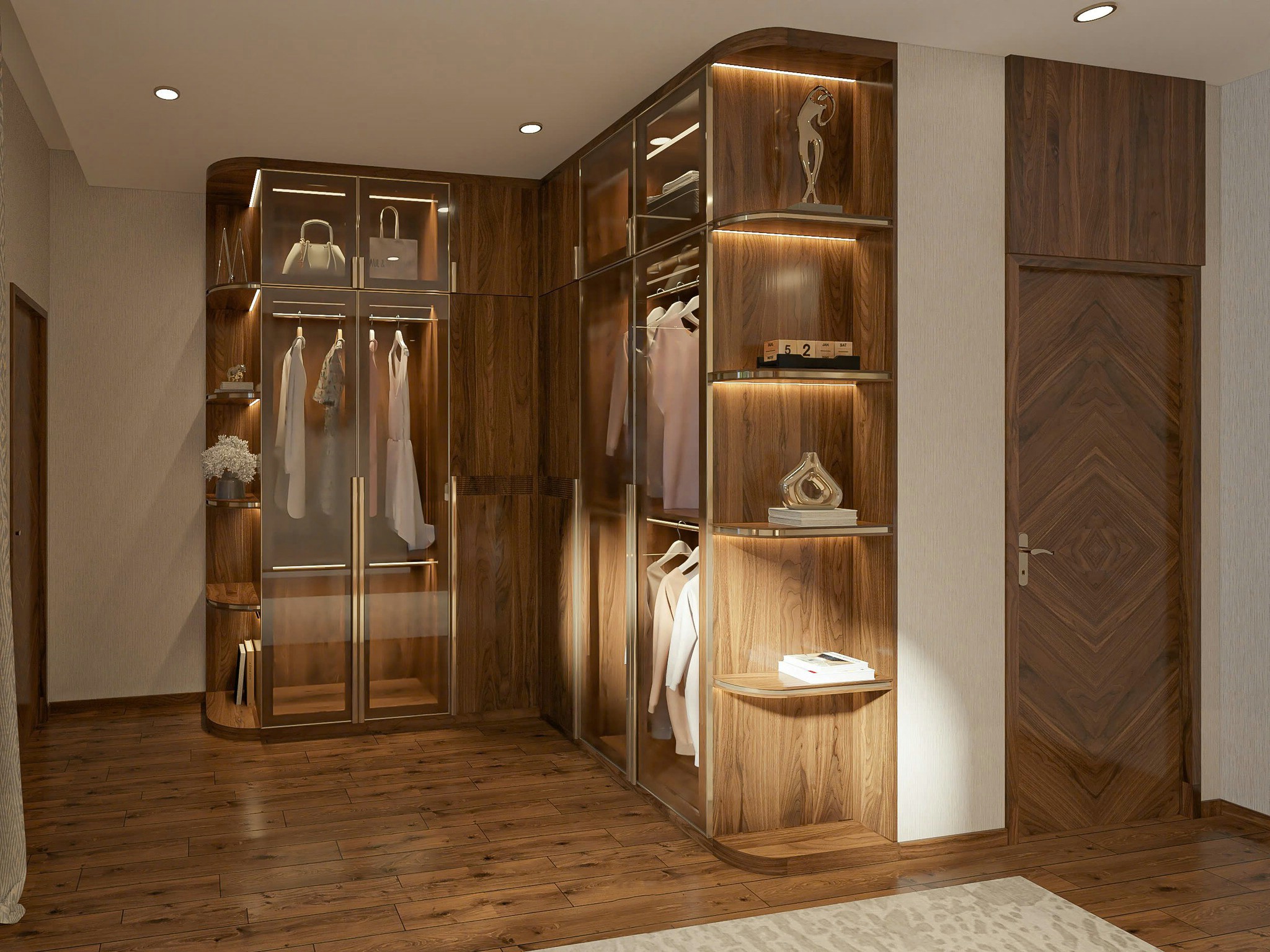 Tủ quần áo gỗ óc chó đẹp cao kịch trần hiện đại