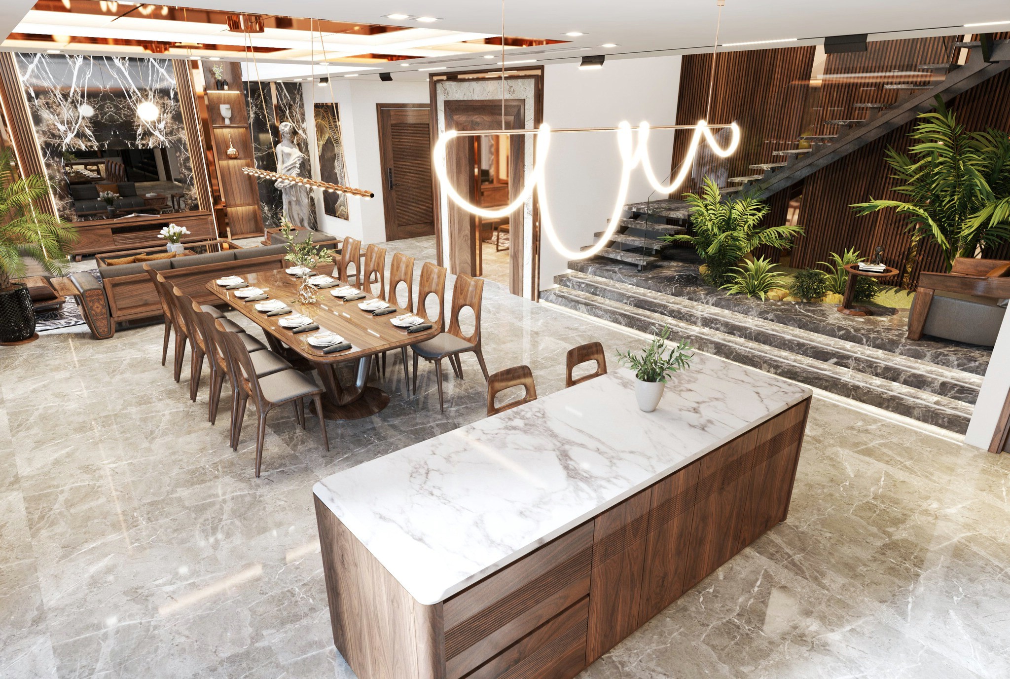 Thi công nội thất gỗ óc chó sang trọng và hiện đại